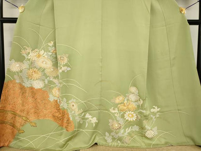 平和屋着物●創業460年・千總　色留袖　駒刺繍　柴垣に花　金彩　正絹　逸品　AABF8195ck