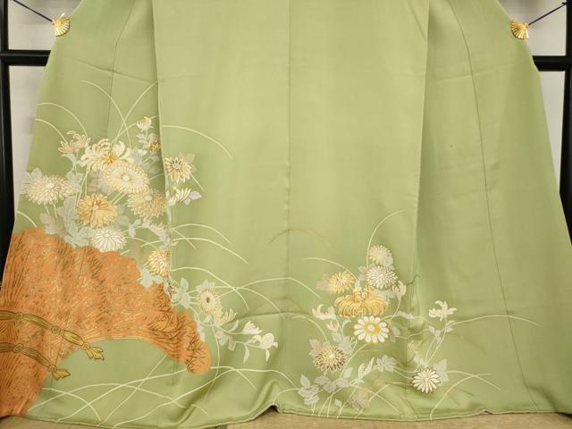 平和屋着物●創業460年・千總　色留袖　駒刺繍　柴垣に花　金彩　正絹　逸品　AABF8195ck