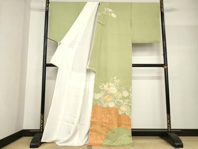 平和屋着物●創業460年・千總　色留袖　駒刺繍　柴垣に花　金彩　正絹　逸品　AABF8195ck