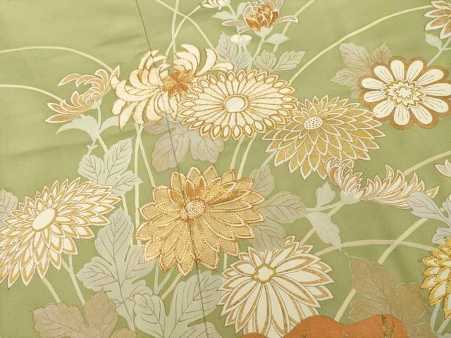 平和屋着物●創業460年・千總　色留袖　駒刺繍　柴垣に花　金彩　正絹　逸品　AABF8195ck