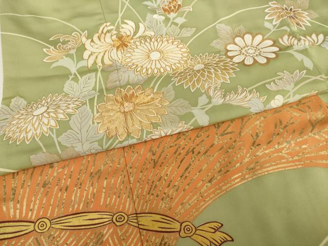 平和屋着物●創業460年・千總　色留袖　駒刺繍　柴垣に花　金彩　正絹　逸品　AABF8195ck
