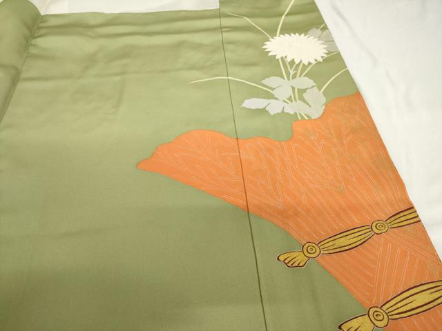 平和屋着物●創業460年・千總　色留袖　駒刺繍　柴垣に花　金彩　正絹　逸品　AABF8195ck
