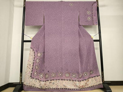 平和屋着物●訪問着　中国三大刺繍　スワトウ刺繍　汕頭刺繍　飾花文　金糸　正絹　逸品　AABF8196ck