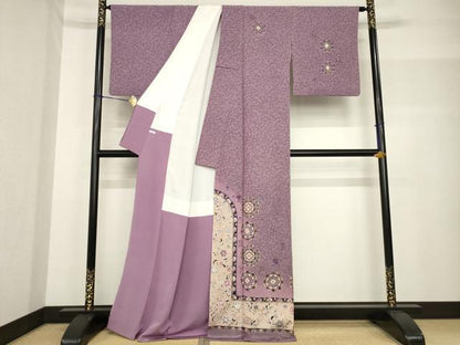 平和屋着物●訪問着　中国三大刺繍　スワトウ刺繍　汕頭刺繍　飾花文　金糸　正絹　逸品　AABF8196ck