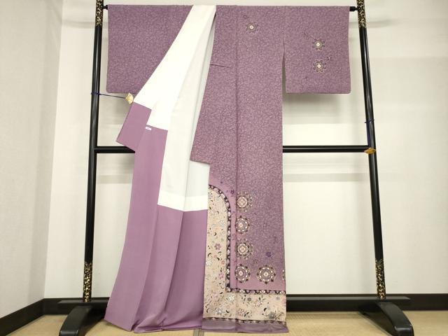 平和屋着物●訪問着　中国三大刺繍　スワトウ刺繍　汕頭刺繍　飾花文　金糸　正絹　逸品　AABF8196ck