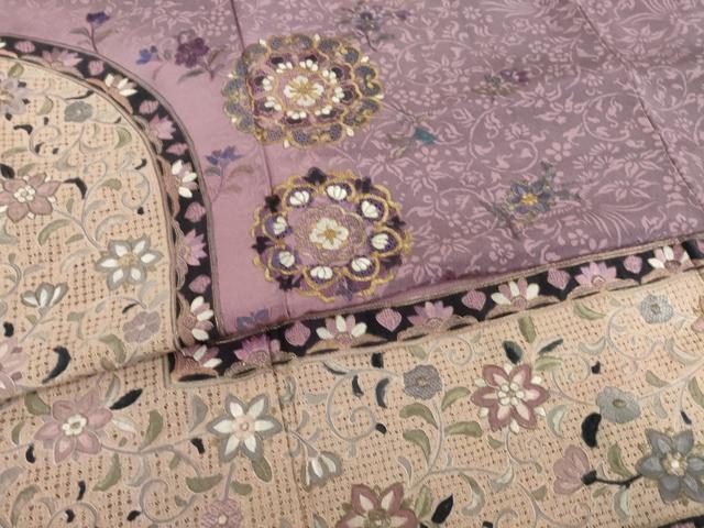 平和屋着物●訪問着　中国三大刺繍　スワトウ刺繍　汕頭刺繍　飾花文　金糸　正絹　逸品　AABF8196ck