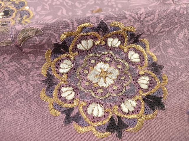 平和屋着物●訪問着　中国三大刺繍　スワトウ刺繍　汕頭刺繍　飾花文　金糸　正絹　逸品　AABF8196ck