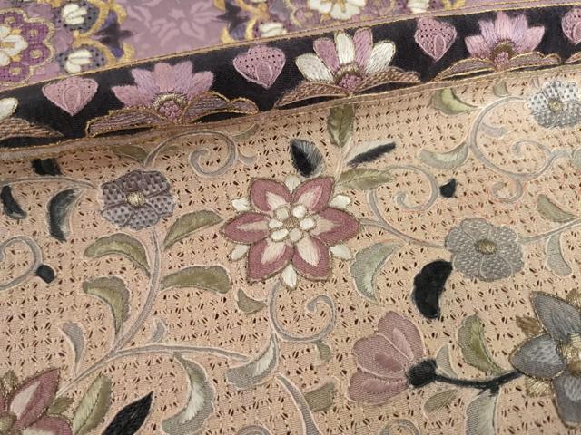 平和屋着物●訪問着　中国三大刺繍　スワトウ刺繍　汕頭刺繍　飾花文　金糸　正絹　逸品　AABF8196ck