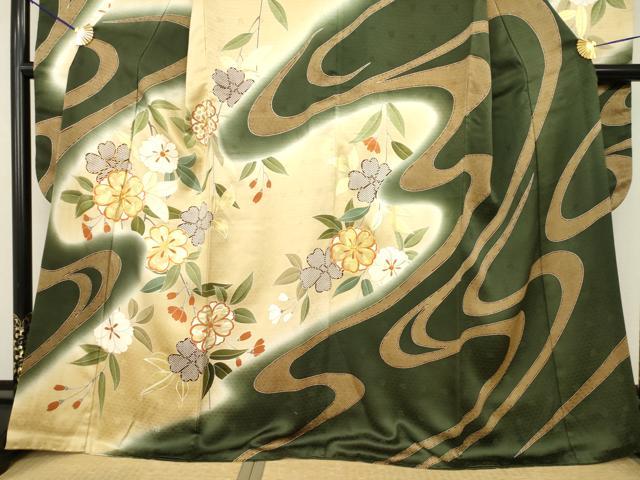 平和屋着物●豪華振袖　駒刺繍　流水花文　金彩　正絹　逸品　AABF8199ck