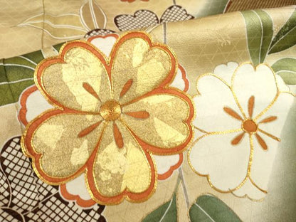 平和屋着物●豪華振袖　駒刺繍　流水花文　金彩　正絹　逸品　AABF8199ck