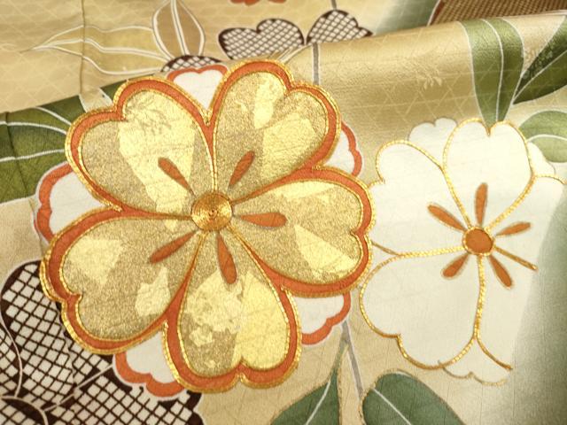 平和屋着物●豪華振袖　駒刺繍　流水花文　金彩　正絹　逸品　AABF8199ck