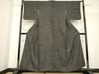 平和屋着物●上質な小紋　お召地　幾何学文様　正絹　逸品　AABF8203ck