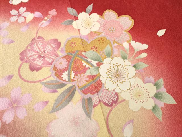 平和屋着物●豪華振袖　刺繍　舞桜　暈し染め　金彩　三越扱い　正絹　逸品　AABF8207ck
