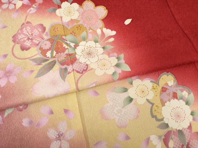 平和屋着物●豪華振袖　刺繍　舞桜　暈し染め　金彩　三越扱い　正絹　逸品　AABF8207ck