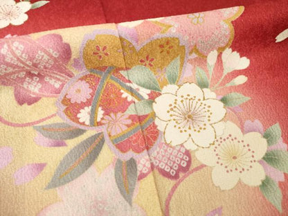 平和屋着物●豪華振袖　刺繍　舞桜　暈し染め　金彩　三越扱い　正絹　逸品　AABF8207ck