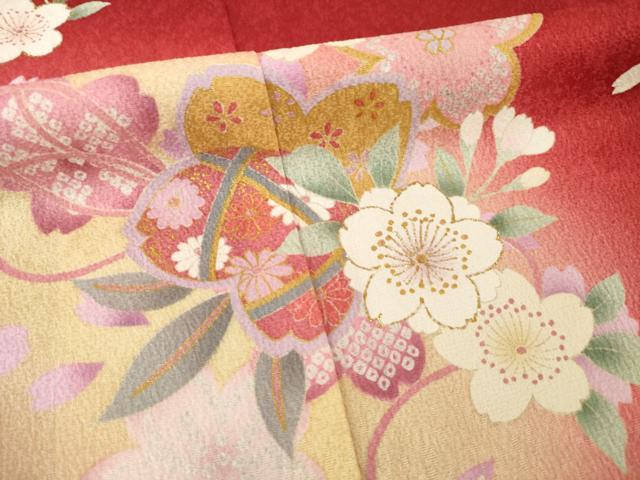 平和屋着物●豪華振袖　刺繍　舞桜　暈し染め　金彩　三越扱い　正絹　逸品　AABF8207ck