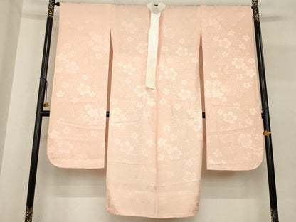 平和屋着物●振袖用長襦袢 無双仕立て 舞桜地紋 水柿色 正絹 逸品 AABF8208ck