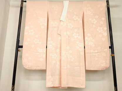 平和屋着物●振袖用長襦袢 無双仕立て 舞桜地紋 水柿色 正絹 逸品 AABF8208ck