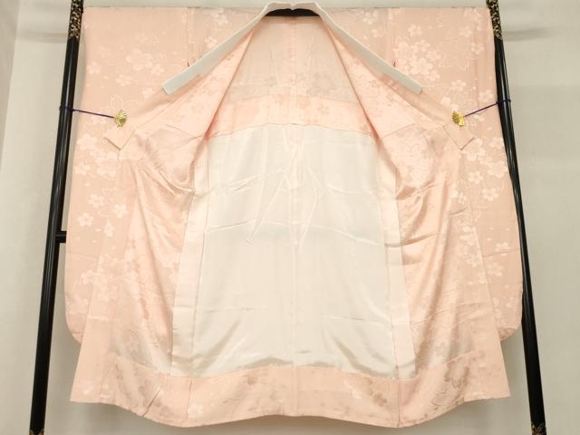 平和屋着物●振袖用長襦袢 無双仕立て 舞桜地紋 水柿色 正絹 逸品 AABF8208ck
