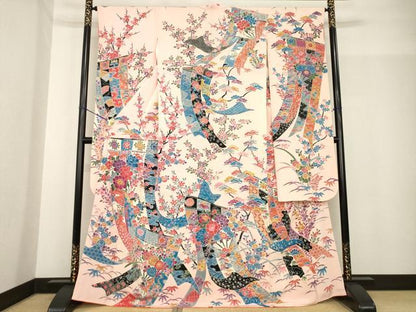 平和屋着物●豪華振袖　友禅　几帳花文　正絹　逸品　AABF8209ck