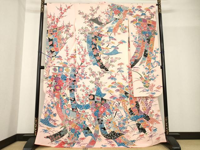平和屋着物●豪華振袖　友禅　几帳花文　正絹　逸品　AABF8209ck