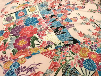 平和屋着物●豪華振袖　友禅　几帳花文　正絹　逸品　AABF8209ck