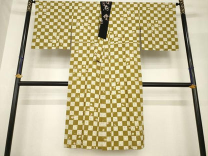 平和屋着物●長襦袢　袷　市松宝尽くし　半衿刺繍　正絹　逸品　AABF8210ck