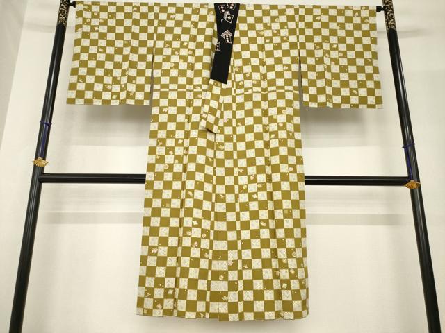 平和屋着物●長襦袢　袷　市松宝尽くし　半衿刺繍　正絹　逸品　AABF8210ck