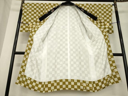 平和屋着物●長襦袢　袷　市松宝尽くし　半衿刺繍　正絹　逸品　AABF8210ck