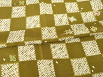 平和屋着物●長襦袢　袷　市松宝尽くし　半衿刺繍　正絹　逸品　AABF8210ck