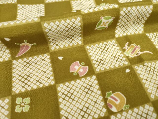 平和屋着物●長襦袢　袷　市松宝尽くし　半衿刺繍　正絹　逸品　AABF8210ck