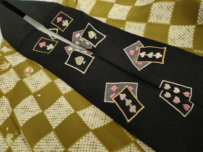 平和屋着物●長襦袢　袷　市松宝尽くし　半衿刺繍　正絹　逸品　AABF8210ck
