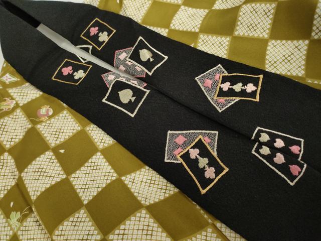 平和屋着物●長襦袢　袷　市松宝尽くし　半衿刺繍　正絹　逸品　AABF8210ck