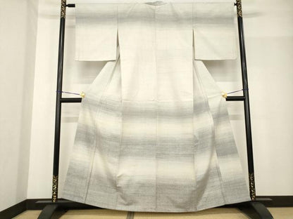 平和屋着物●紬 訪問着 横段霞文 正絹 逸品 AABF8211ck