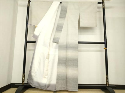 平和屋着物●紬 訪問着 横段霞文 正絹 逸品 AABF8211ck