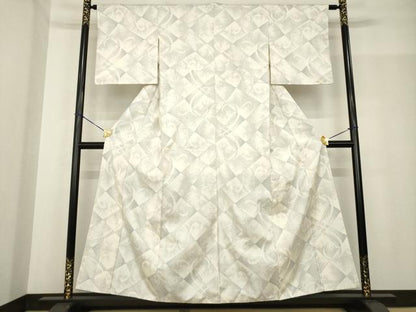 平和屋着物●本場大島紬 白大島 カタス7マルキ 割付き文 正絹 逸品 AABF8212ck