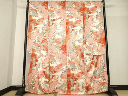 平和屋着物●豪華振袖　扇面花文　金彩　三越扱い　正絹　逸品　AABF8214ck