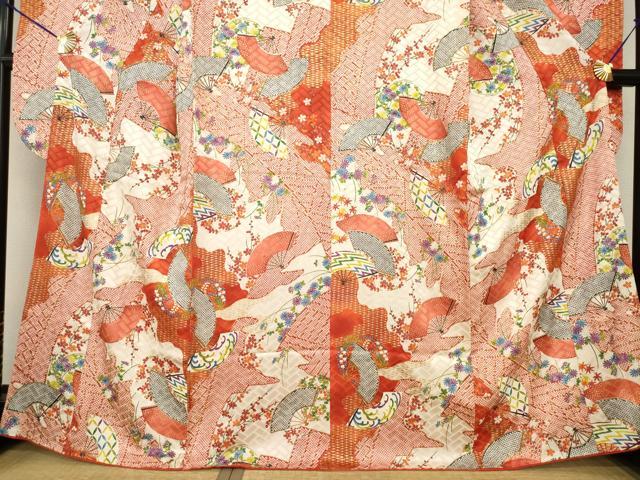 平和屋着物●豪華振袖　扇面花文　金彩　三越扱い　正絹　逸品　AABF8214ck