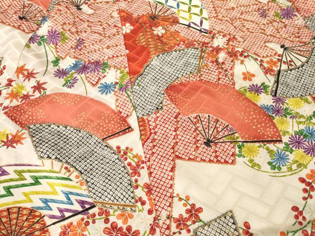 平和屋着物●豪華振袖　扇面花文　金彩　三越扱い　正絹　逸品　AABF8214ck