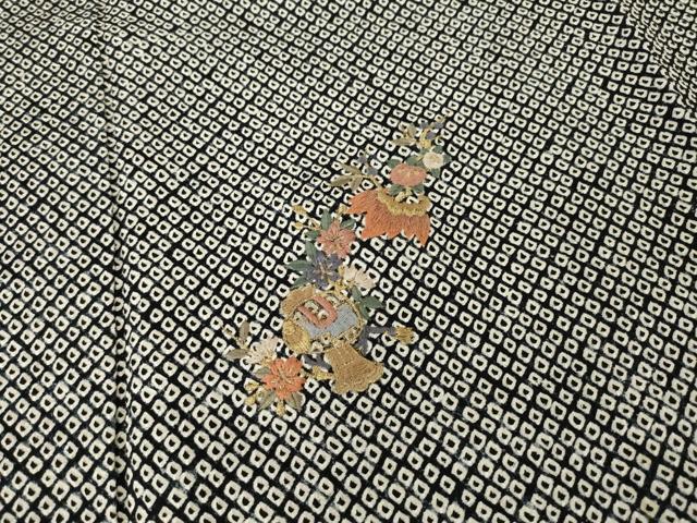 平和屋着物●訪問着　総絞り　刺繍　宝尽くし　黒地　金糸　正絹　逸品　AABF8215ck
