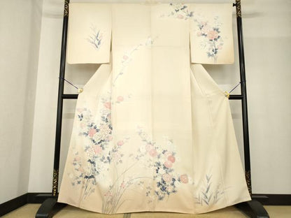 平和屋着物●訪問着　友禅　草花文　暈し染め　金彩　正絹　逸品　AABF8216ck