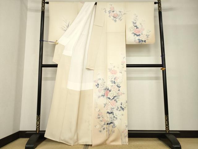 平和屋着物●訪問着　友禅　草花文　暈し染め　金彩　正絹　逸品　AABF8216ck