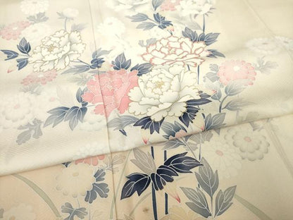 平和屋着物●訪問着　友禅　草花文　暈し染め　金彩　正絹　逸品　AABF8216ck