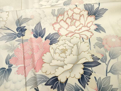 平和屋着物●訪問着　友禅　草花文　暈し染め　金彩　正絹　逸品　AABF8216ck