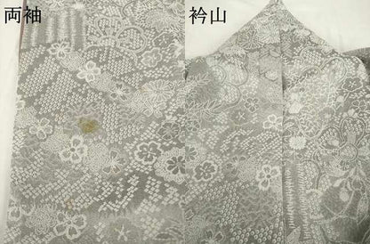 平和屋着物●山岡古都・古都染人 染織美術品 薬墨染 天目織 お召 草花文 正絹 逸品 AABF8219ck