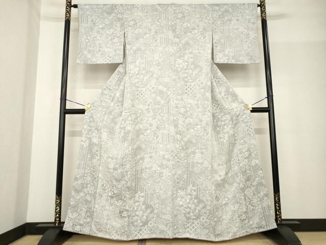 平和屋着物●山岡古都・古都染人 染織美術品 薬墨染 天目織 お召 草花文 正絹 逸品 AABF8219ck