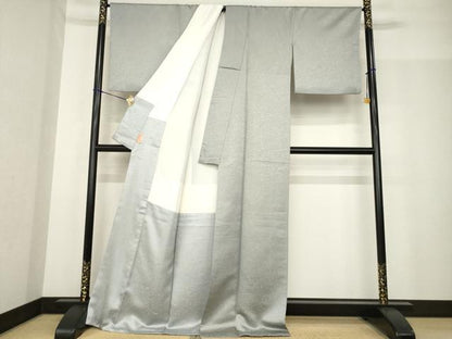 平和屋着物●久保田一竹　幻の辻が花　色無地　素鼠色　ロング丈　金通し地　正絹　逸品　AABF8220ck