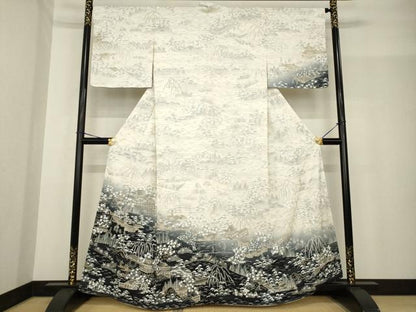 平和屋着物●訪問着 中国三大刺繍 汕頭刺繍 スワトウ刺繍 人物風景花文 暈し染め 金糸 健勝苑扱い 正絹 逸品 AABF8224ck