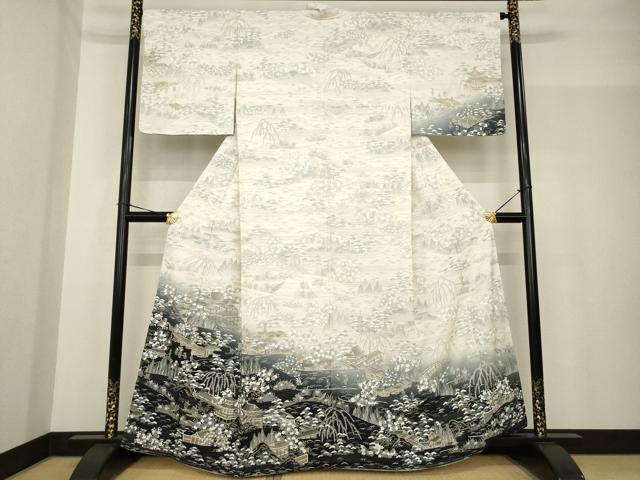平和屋着物●訪問着 中国三大刺繍 汕頭刺繍 スワトウ刺繍 人物風景花文 暈し染め 金糸 健勝苑扱い 正絹 逸品 AABF8224ck