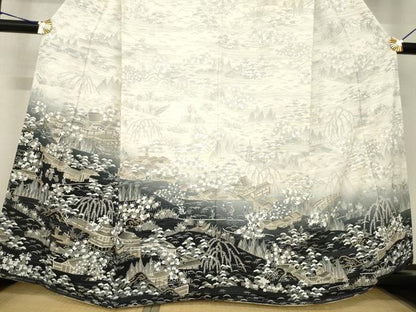 平和屋着物●訪問着 中国三大刺繍 汕頭刺繍 スワトウ刺繍 人物風景花文 暈し染め 金糸 健勝苑扱い 正絹 逸品 AABF8224ck